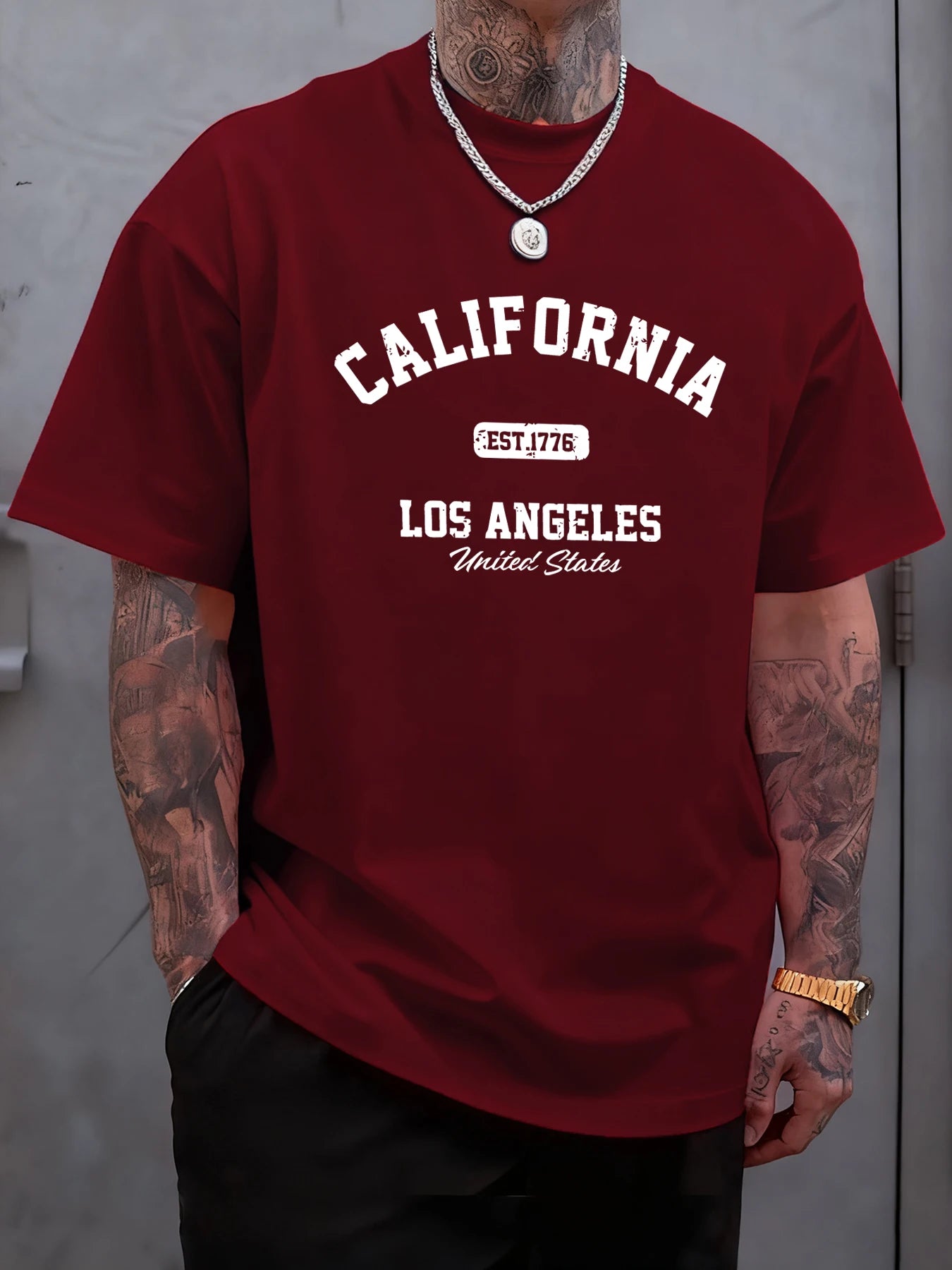 California Los Angeles Printing Male Tee Shirts Hip Hop All-Match Tops Oversized Fashion T-Shirt Cotton Crewneck Short Sleeve