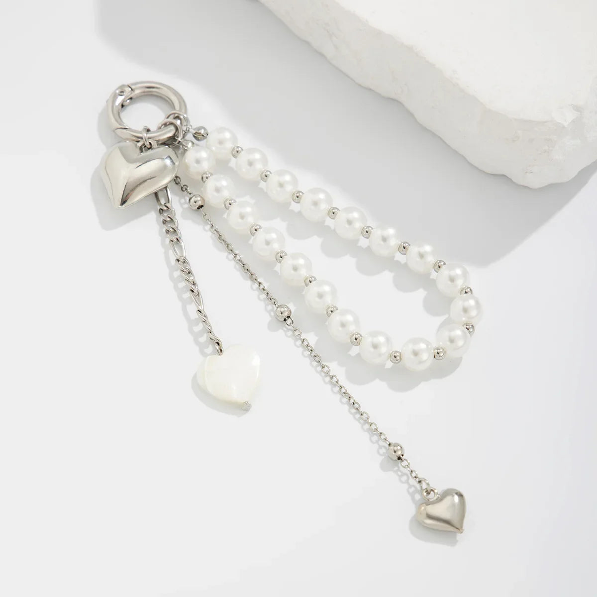 2025 New Pearl Beadeds Chain Keychain Ccb Peach Heart Bead Bag Chain Pendant Jewelry Accessories Daily Wear Keychain Gifts