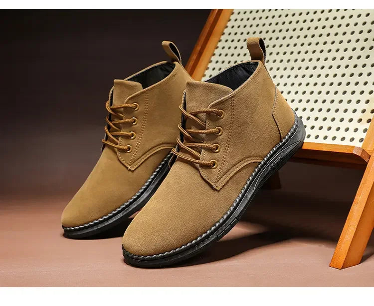 High Top Casual Board Shoes Men's Lace Up Suede Black Flat Bottom Short Boots Men's Chelsea Boots High-quality Brand Denim Boots