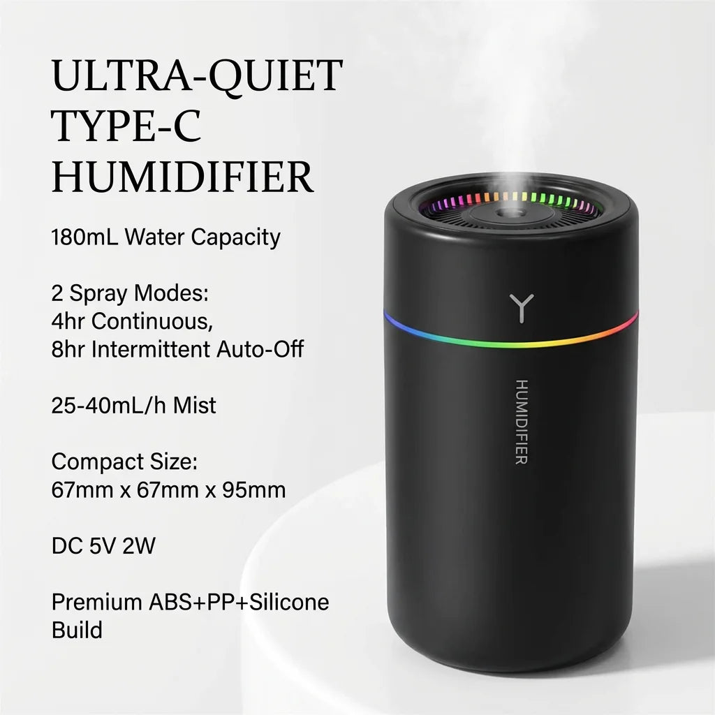 1pc Car Humidifier Colorful LED Aromatherapy Humidifier Silent Ultrasonic Air Aromatherapy Machine Suitable for Bedroom Office