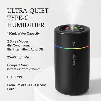 Car Humidifier Ultrasonic Aromatherapy With Colorful LED For Bedroom Office 1pc