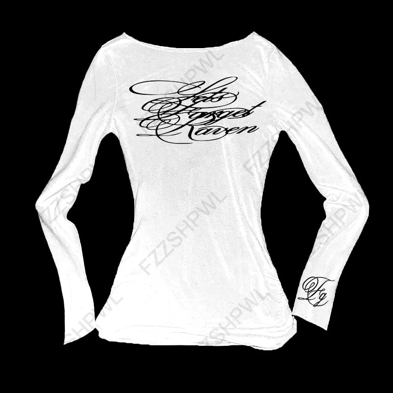 Hip Hop Punk Grunge Men Women Long Sleeve T-Shirt Casual Slim Chic Gothic Letter Print O-Neck Top Y2K Harajuku Unisex Streetwear