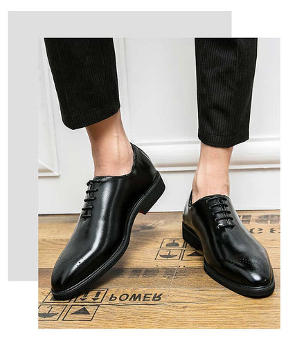 Men's Black Brogue Shoes Lace-Up Round Toe Formal Office Spring Autumn