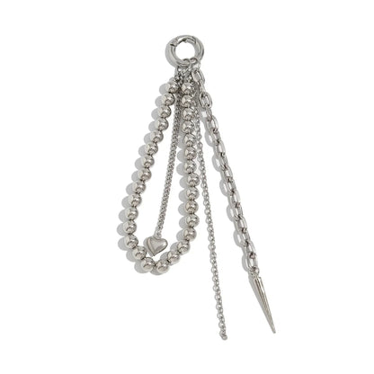 Pearl Beaded Keychain With Peach Heart Bead And Zinc Alloy Chain