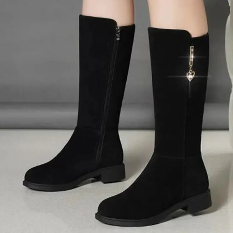 2025 New Women Warm Plush Snow Boots Casual Flat All-match Cotton Fashion Side Zipper Winter Shoes Thigh High Boot Botas Mujer