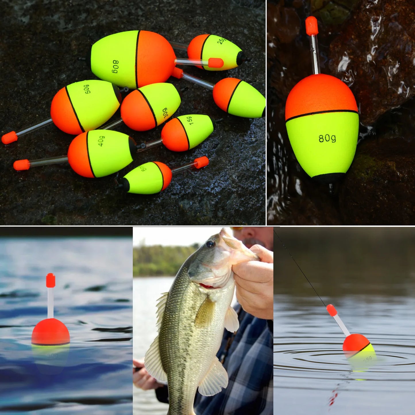 Sougayilang 5Pcs Night Light Fishing Buoy with High Visibility EVA Double Ribbon Big Belly Ball for Night Fishing and Long Throw