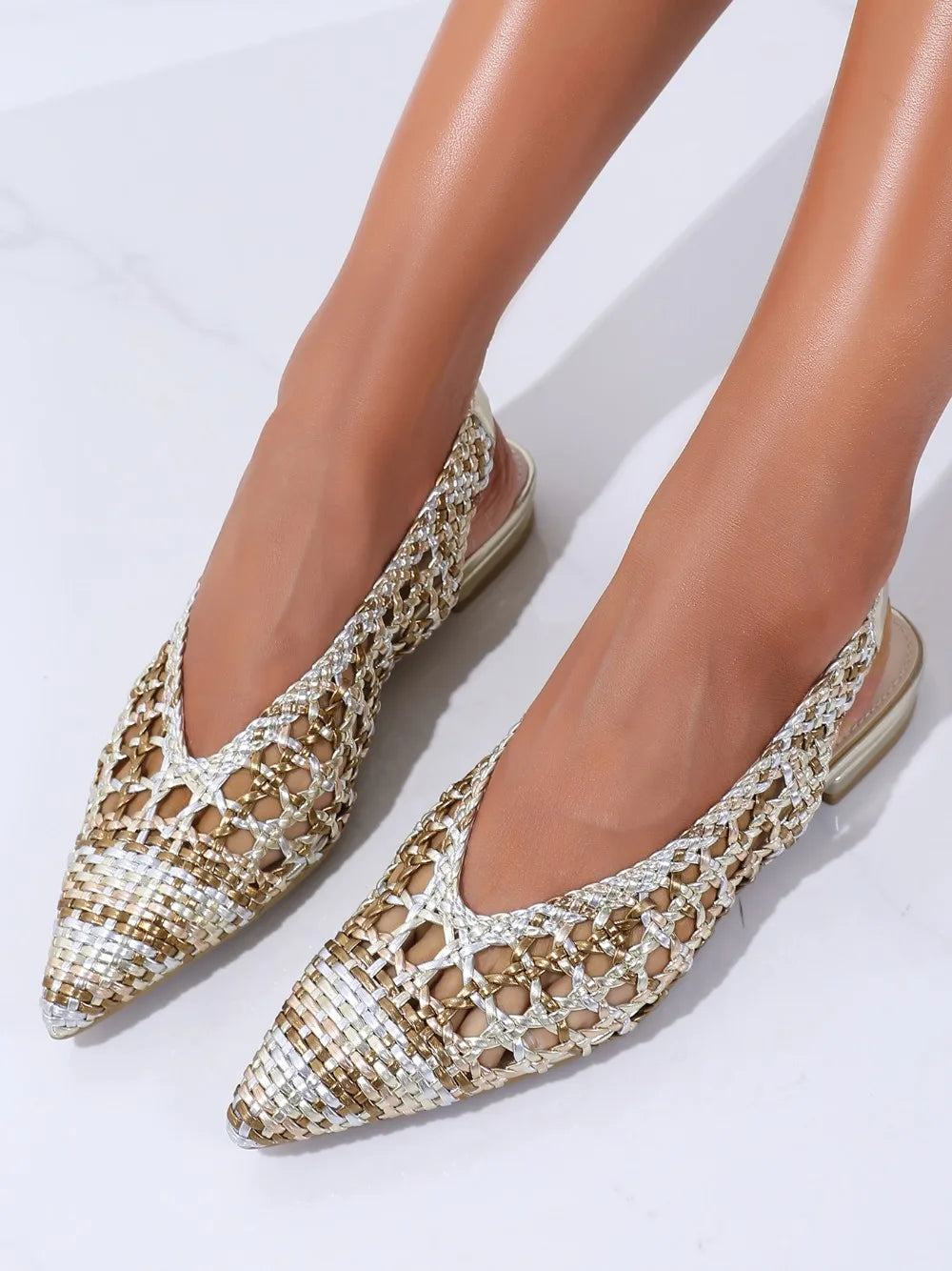 Trendin Mode Women Braided Pointed Toe Slingback Fashion Flat Bottom Elastic Backstrap Sandals