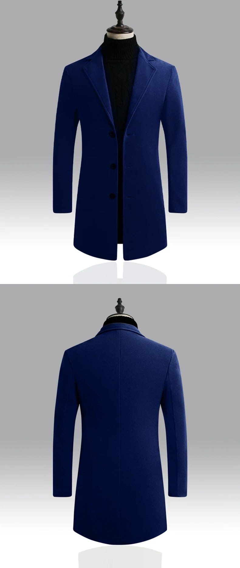 Men Winter Trench Coats Long Jackets Men Slim Fit Casual Wool Blends Business Casual Trench Thicker Warm Long Coats Size 5XL