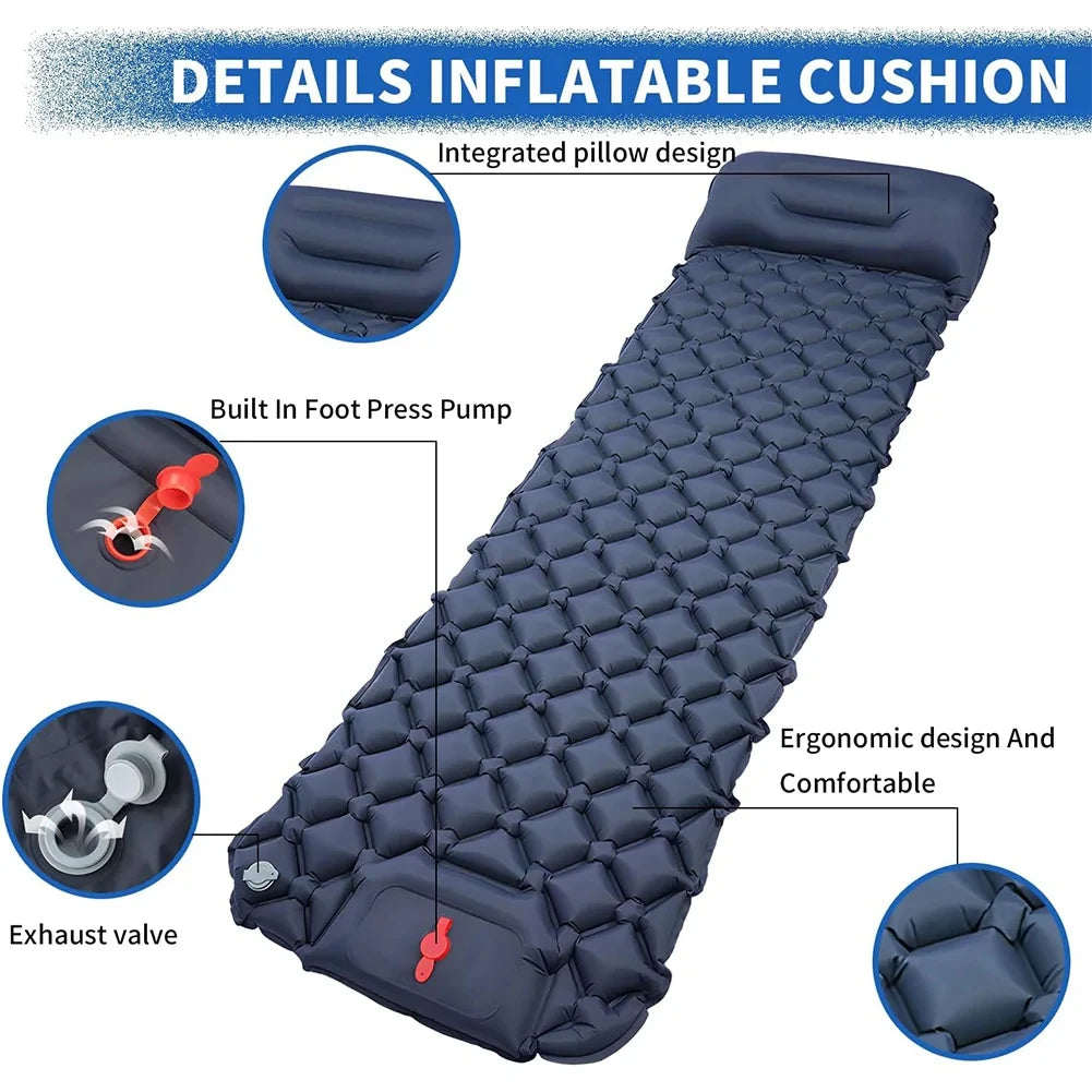 Outdoor Camping Inflatable Mattress Ultralight Air Mat with Built-in Pump Hiking Sleeping Pad Pillow