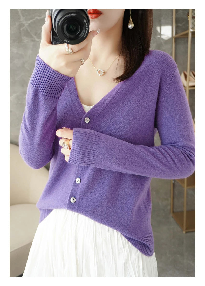 2024 New V-Neck Temperament Small Fragrant Wind Women Loose Sweater Sweater All Sweater Coat Special Offer Cardigan ZHI D035