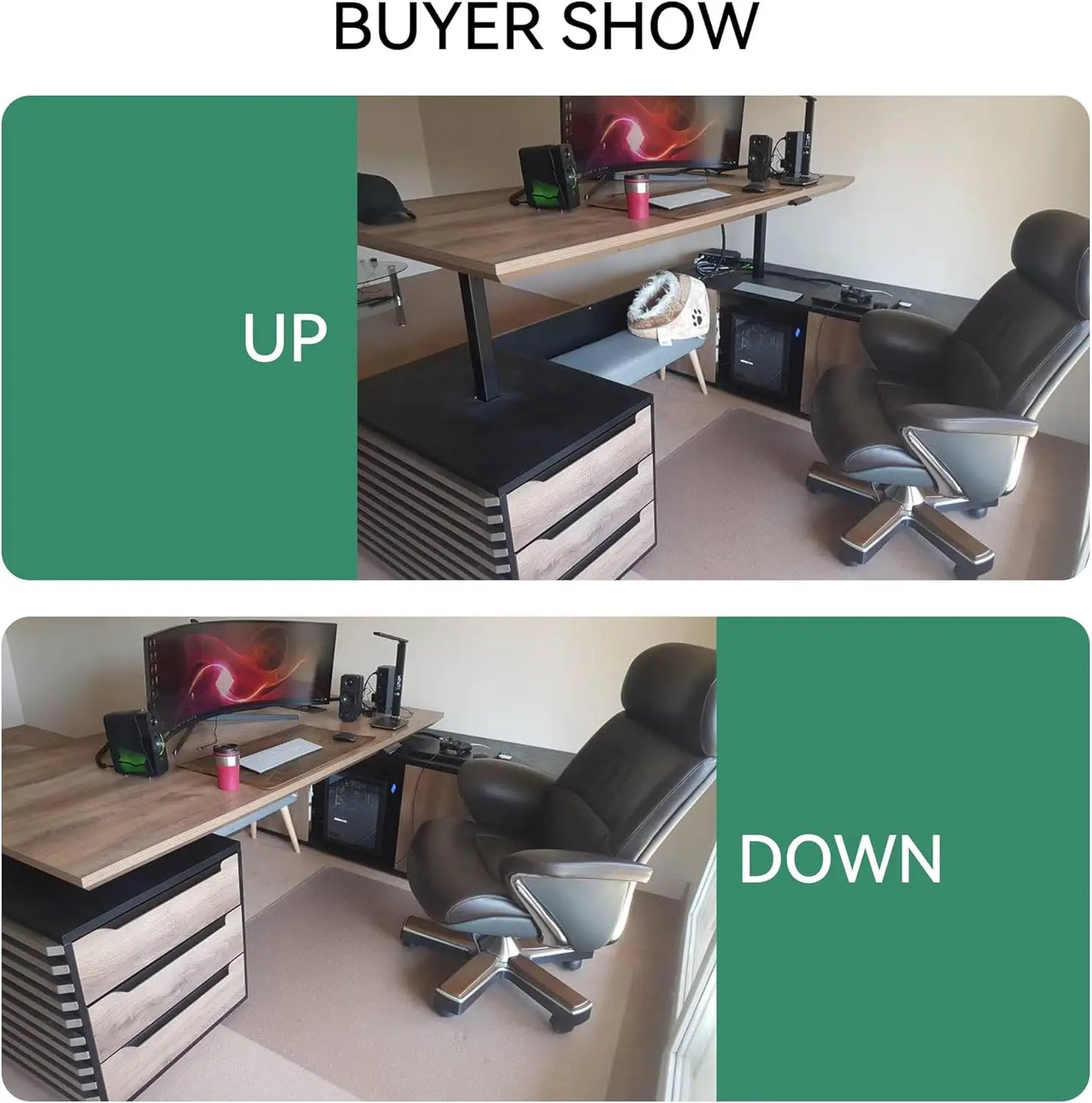 Adjustable Heigh L Shaped Executive Standing Desk w/Drawers Office Desk w/Universal Charging Ports Large Business Workstation