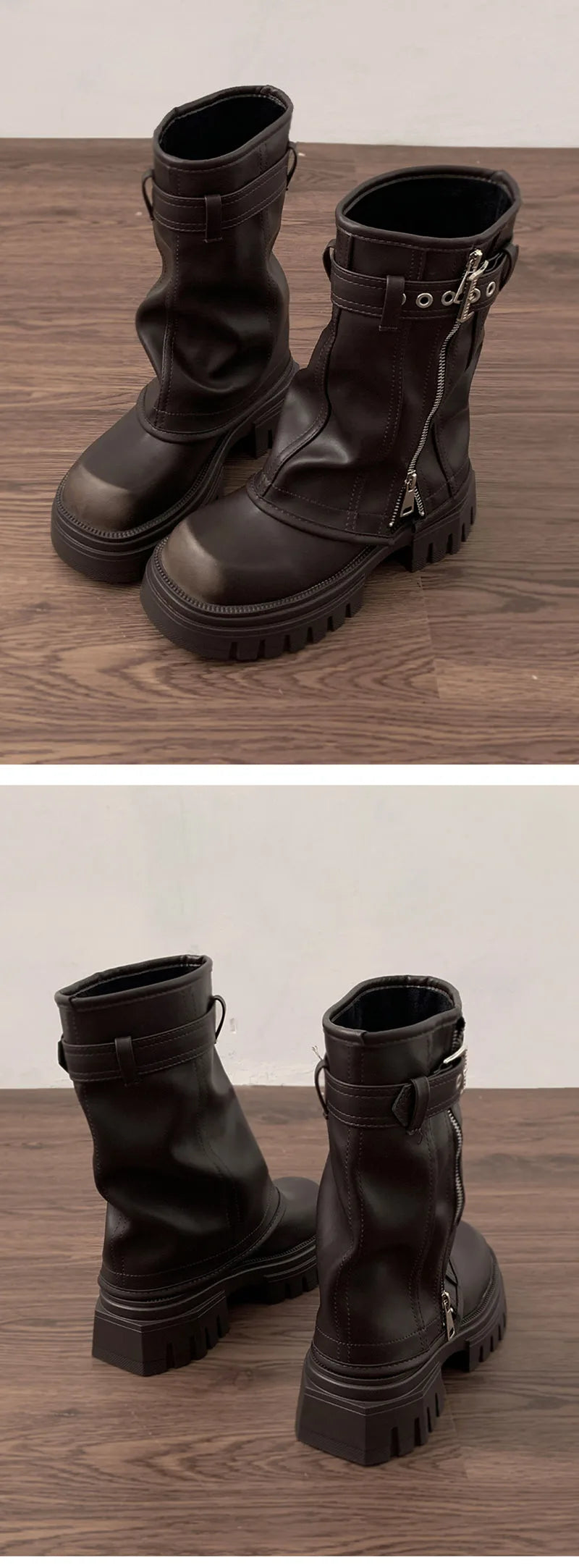 Winter Women Biker Boots Fashion Belt Buckle Ladies Elegant Platform Flats Short Booties Casual Women's Knight Booties