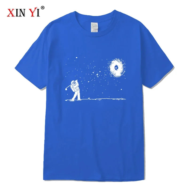 Summer Men's High Quality 100% Cotton Funny Astronaut Print T Shirt Loose O-neck Men Tshirt Short Sleeve T-shirt Male Tee Tops