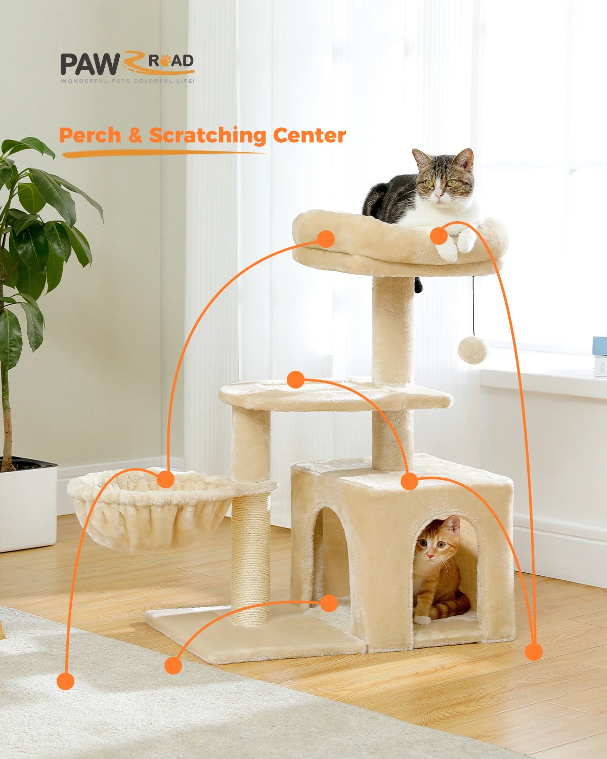 Indoor Cat Tree & Tower with Scratching Posts and Hammock – 2 Styles