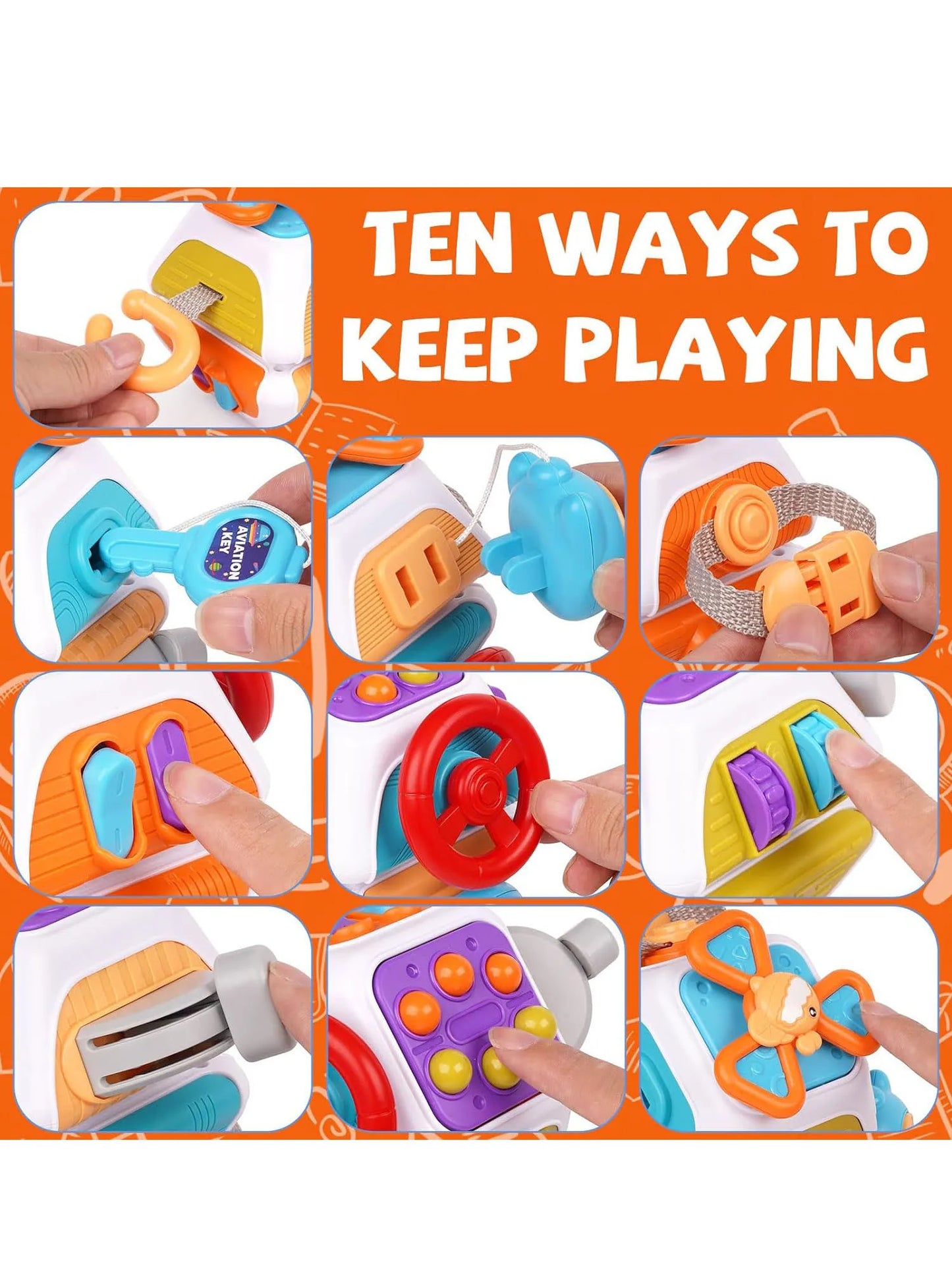 Baby Busy Board Cube Montessori Sensory Toys for Toddler Educational Learning Activities Travel Toy Lock Box Fine Motor Skill