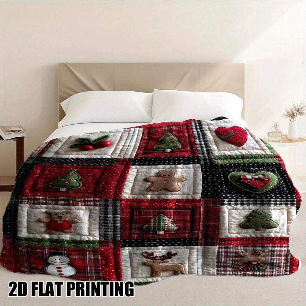 Cozy Christmas Throw Blanket – Soft Plaid with Candy, Santa & Reindeer for Sofa or Bed