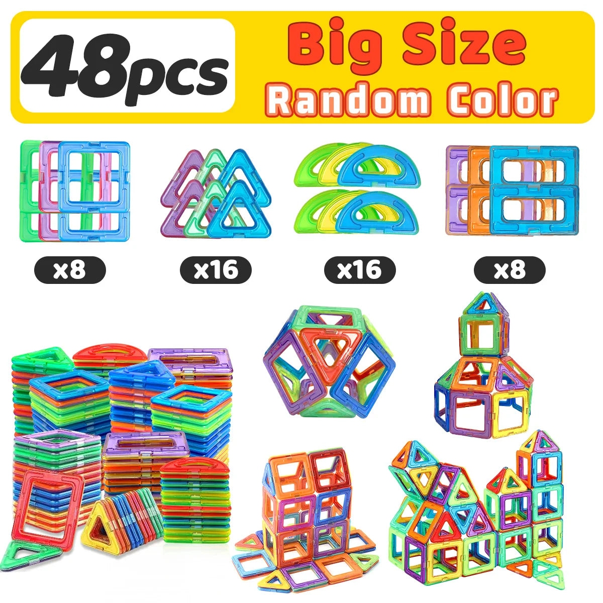 Magnetic Building Blocks DIY Magnets Toys, Big Size STEM Construction Set Toys, Learning Educational Magnet Toys, Random Colors