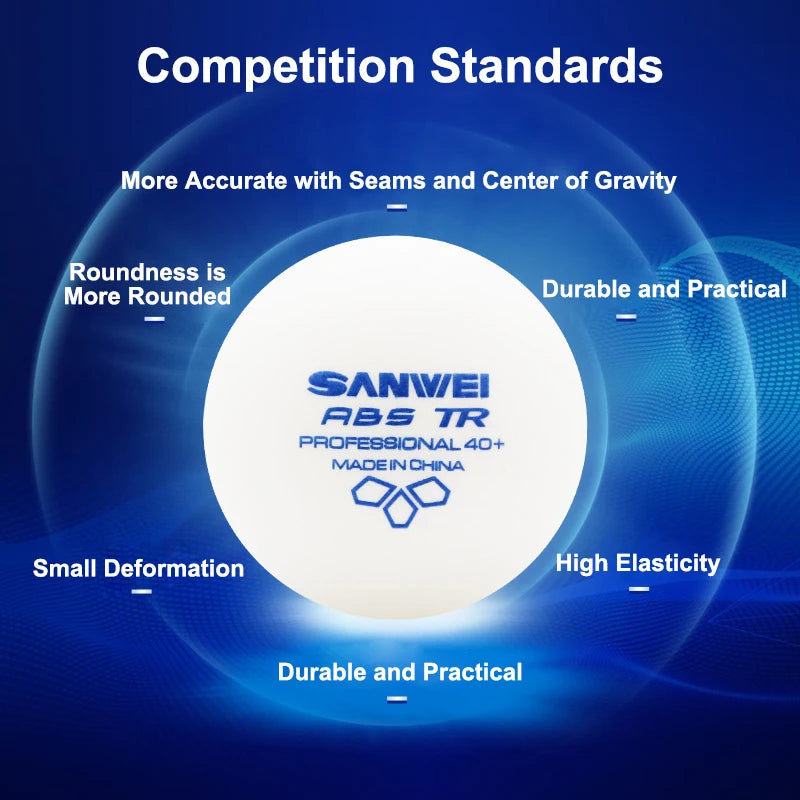 SANWEI 50/100pcs 3 Star TR Table Tennis Balls White ABS New Material with Seamed 40+ Professional Ping Pong Balls for Training