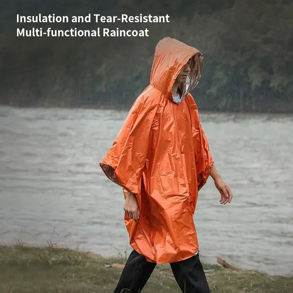 Emergency Raincoat Poncho Waterproof Rainwear 100x130cm Orange Green