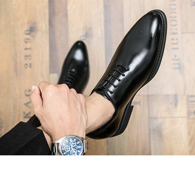 Men's Black Brogue Shoes Lace-Up Round Toe Formal Office Spring Autumn