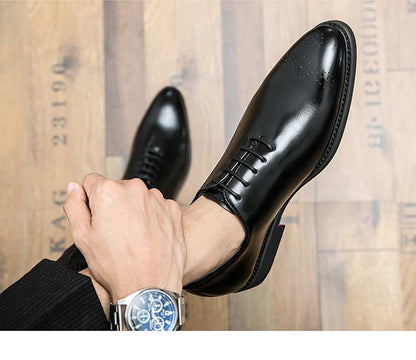 Men's Black Brogue Shoes Lace-Up Round Toe Formal Office Spring Autumn