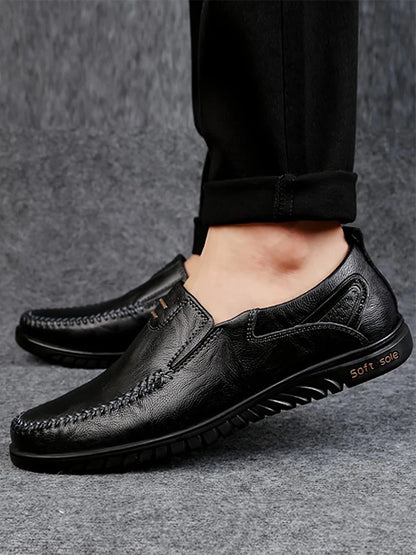 Men's Slip-On Leather Loafers, Soft-Sole Casual Business Shoes
