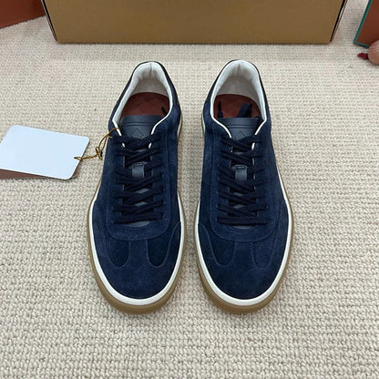 Men's Genuine Leather Lace Up Round Toe Trainer Shoes White