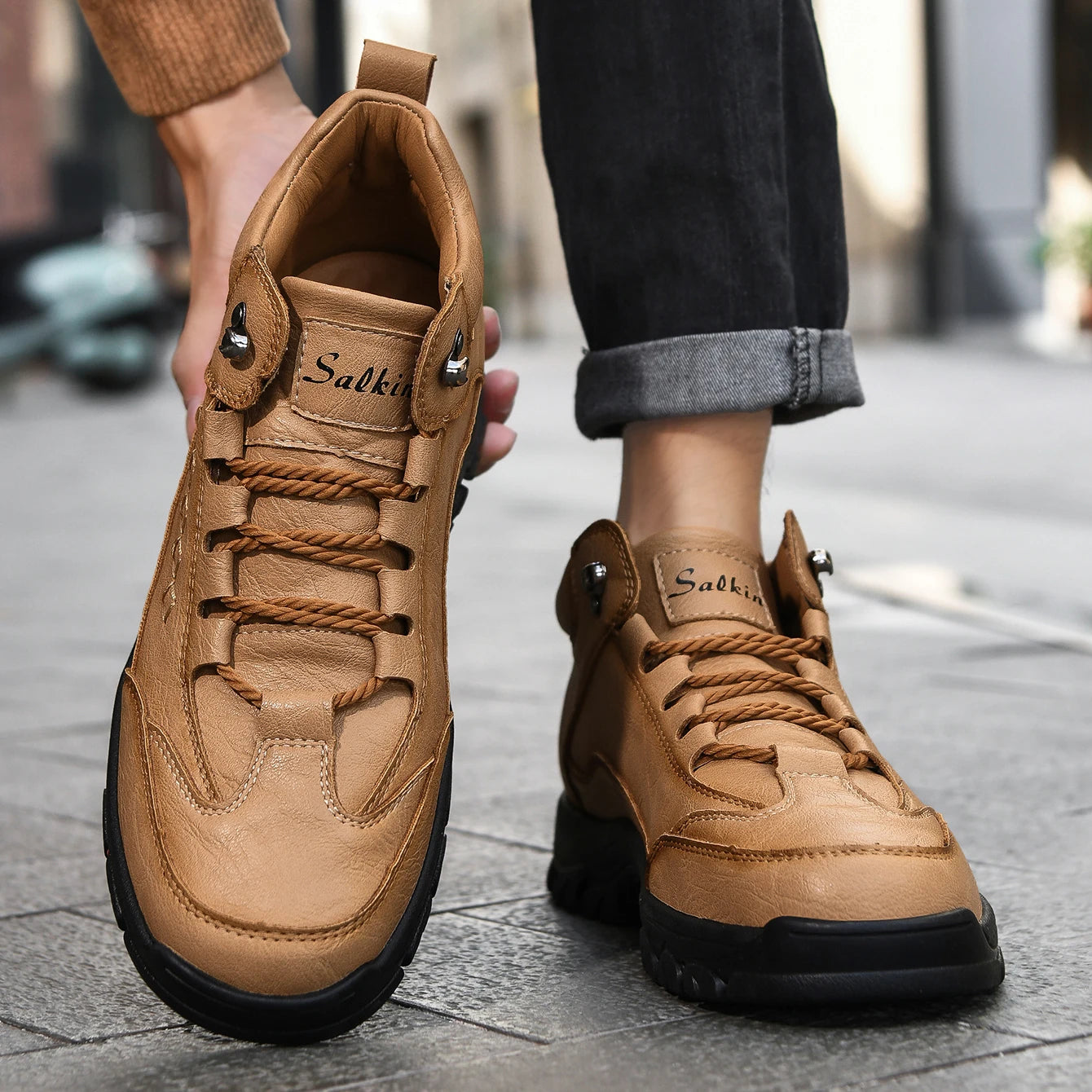 Men's Casual Leather Lace Up Ankle Boots Outdoor Boots