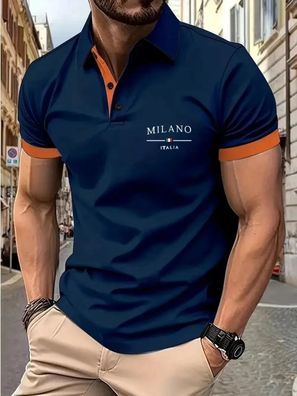 American style new men's summer Italian fashion letter print comfortable breathable polo shirt outdoor urban casual top