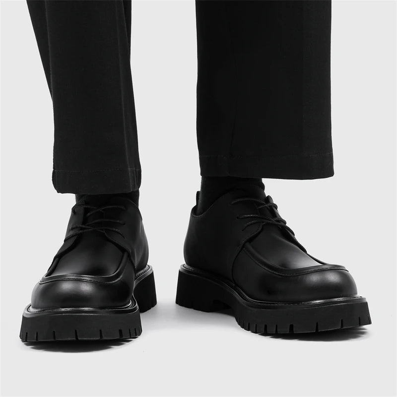 Leather Mens Breathable Handmade Casual Dress Shoes Lace Up Thick Sole