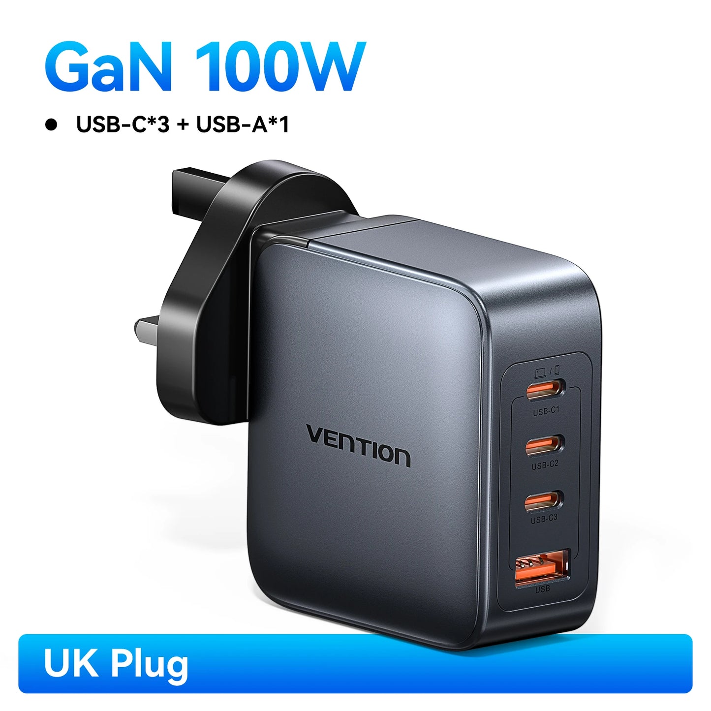 Vention USB Charger 100W GaN Charge for iPhone 16 15 14 PD Fast Charging for iPad Xiaomi Samsung USB Type C Mobile Phone Charger