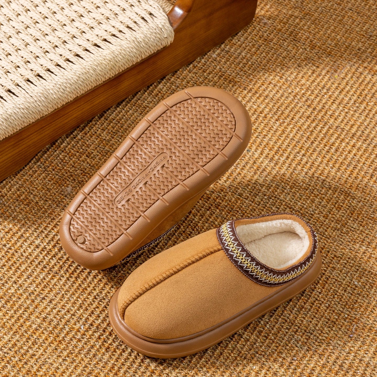 Mens Plush Fleece Lined Slippers With Thick EVA Sole Indoor Outdoor Non Slip