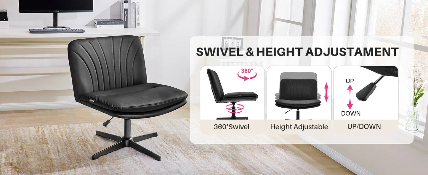 Redlife Criss Cross Chair with Rotating Adjustable Legs Office Chair Durable Pu Leather Wrapped Double Cushion for Home & Office