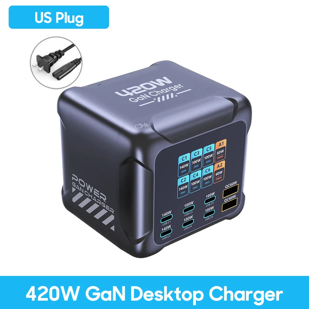 Ubigbuy 300W GaN Charger PPS PD 100W USB Type C 6-Port Digital Display Desktop Fast Charging Station for MacBook iPhone Samsung