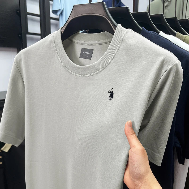 High end silky cotton breathable short sleeve T-shirt men summer designer Paul brand embroidered fashion casual round neck top