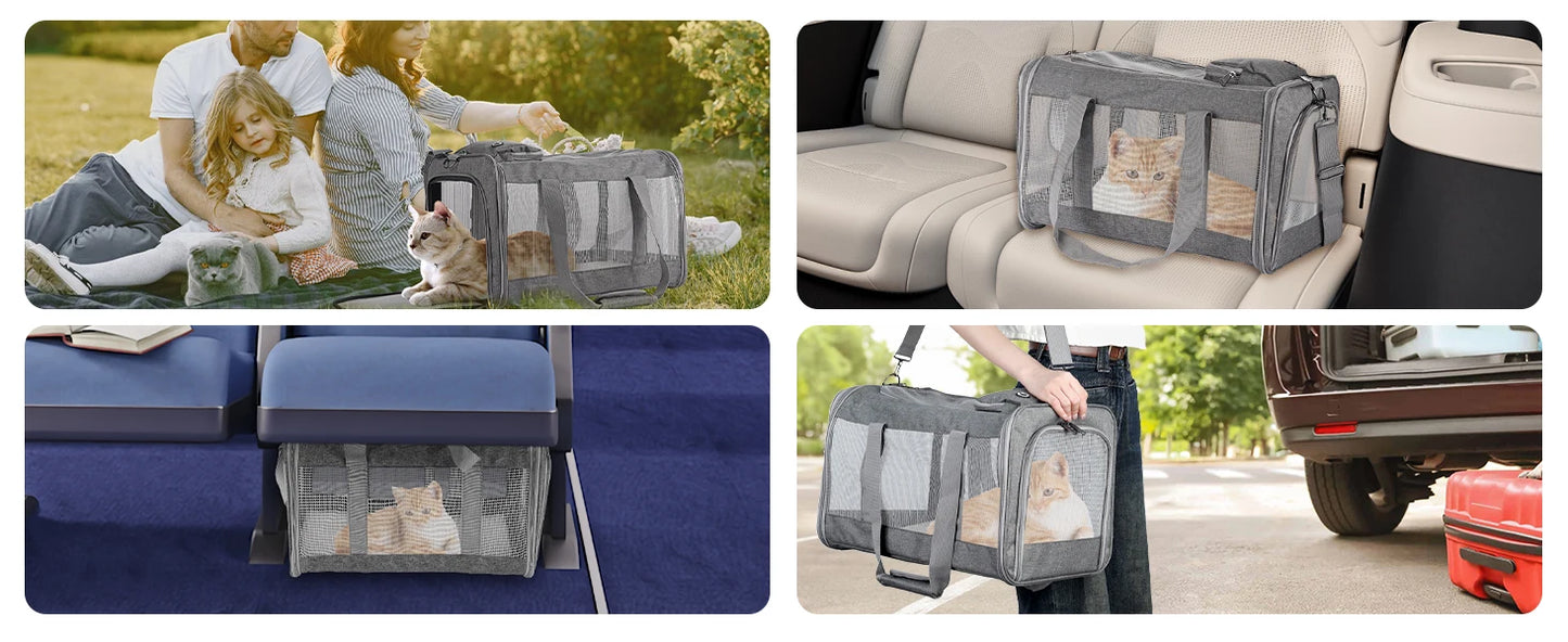 Airline Approved Pet Carrier for Cats Dogs Soft Travel Bag with Breathable Honeycomb Board,Removable Support Board for Vet