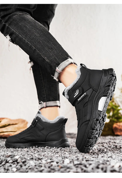 Men's Waterproof PU Leather Mid Calf Snow Boots With Plush Lining