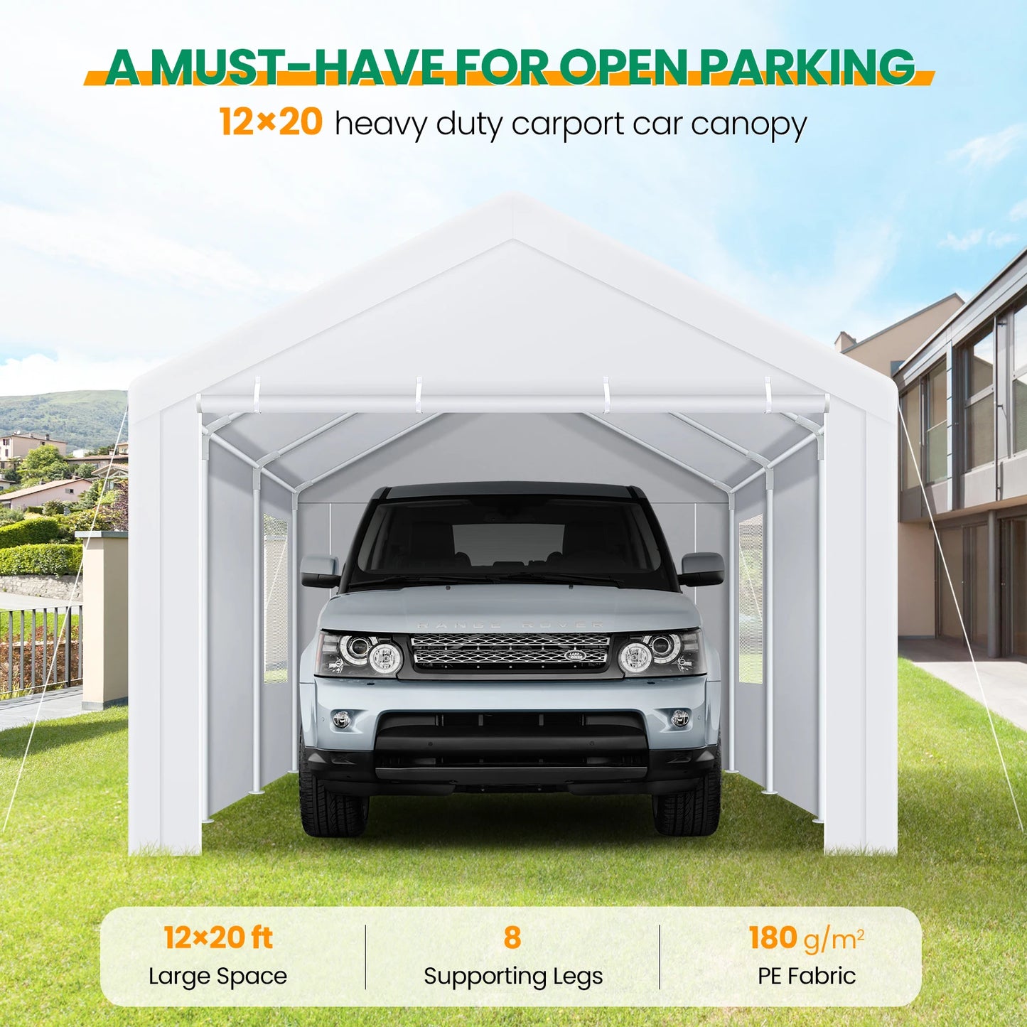 Carport Canopy 12x20 Heavy Duty Portable Garage with Roll-Up Ventilation Windows & Doors,Removable Sidewalls Car Canopy Car Tent