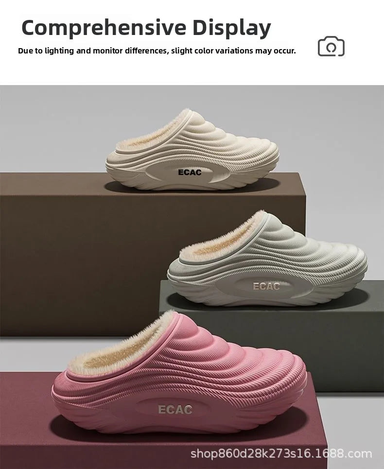 Waterproof Cotton Slippers for Men Winter Outdoor Wear EVA Indoor Home Warmth plus Fleece Medical Care Non-Slip Home Shoes