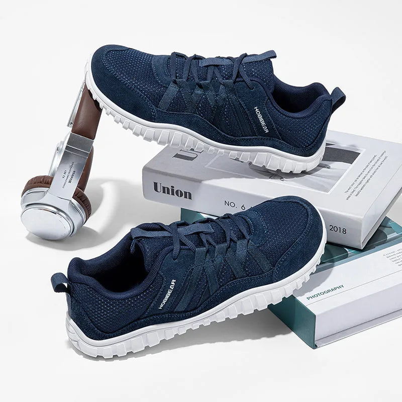 HOBIBEAR Wide Toe Walking Shoes Men Women Non Slip Outdoor Sneakers Lace Up Mesh Breathable Running Shoes