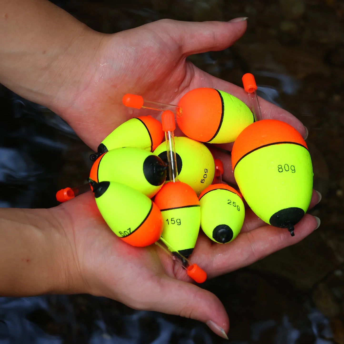 Sougayilang 5Pcs Night Light Fishing Buoy with High Visibility EVA Double Ribbon Big Belly Ball for Night Fishing and Long Throw