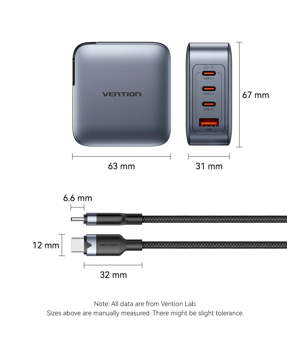 Vention USB Charger 100W GaN Charge for iPhone 16 15 14 PD Fast Charging for iPad Xiaomi Samsung USB Type C Mobile Phone Charger