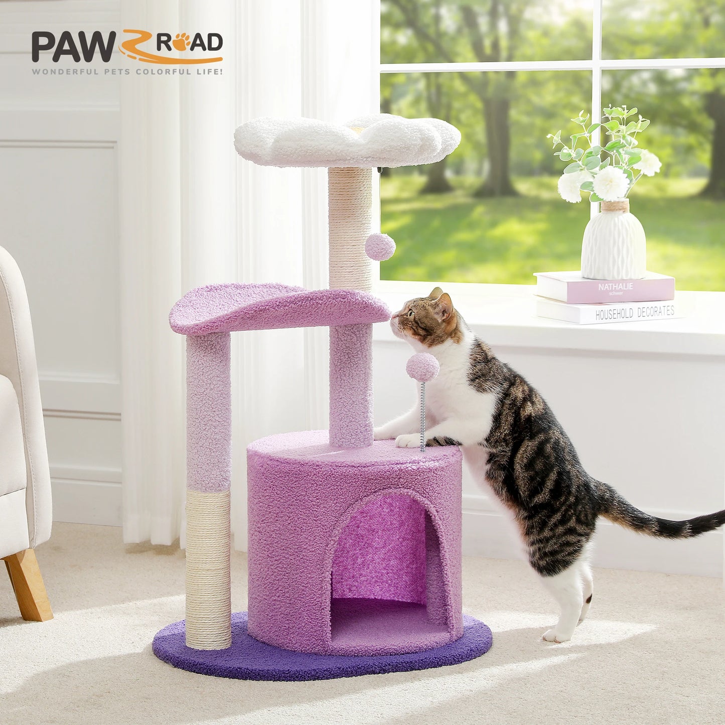 Flower Cat Tree with Natural Sisal Scratching Post, Cozy Cat Condo, Top Perch, Small Cat Tower for Small Indoor Cats, Pet Toys