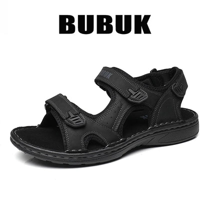 First-Layer Cowhide Men Open-Toe Sandals Non-Slip Outdoor Casual Shoes