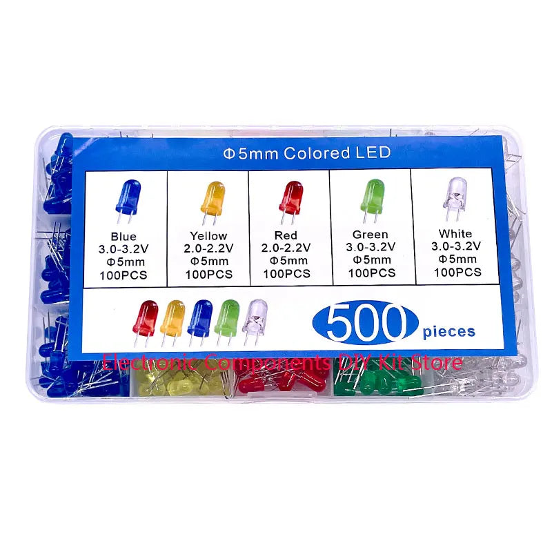 100/300/500PCS 3MM 5MM Light Emitting Diode Electronic Kit Box F3 F5 LED Diode Various Kits White Green Red Blue Yellow