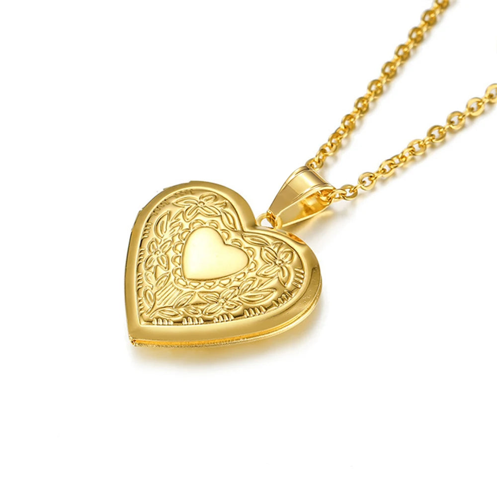 Romantic Heart Locket Pendants Female Gold Silver Color Stainless Steel Memorial Necklace For Women Jewelry Valentine Gift
