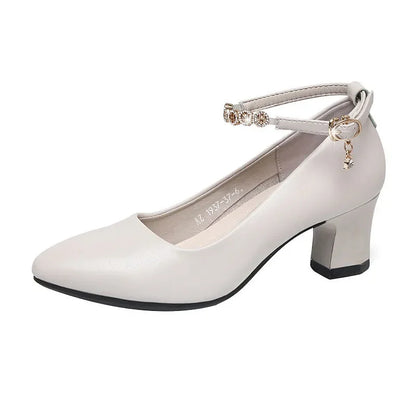 Women's Pumps Black Soft Patent Leather Square Heel With Buckle