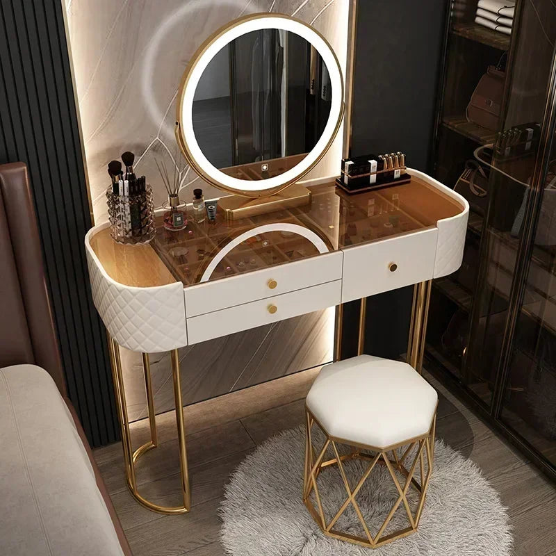 Makeup Luxury Dressing Table Mirror Led Light Salon White Dressing Table Storage Bedroom Comoda Pra Quarto Home Furniture