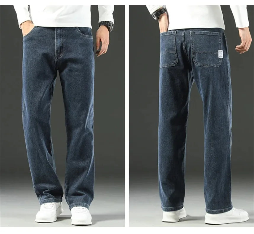 Men's Loose Straight Wide-Leg Jeans, Casual Business Style