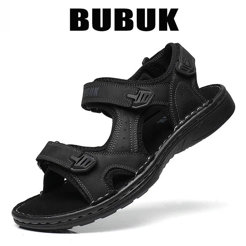 First-Layer Cowhide Men Open-Toe Sandals Non-Slip Outdoor Casual Shoes